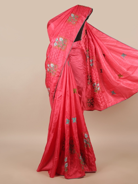 

Pothys Pink & Blue Ethnic Motifs Embroidered Saree