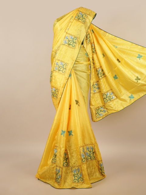 

Pothys Yellow & Green Ethnic Motifs Beads and Stones Saree