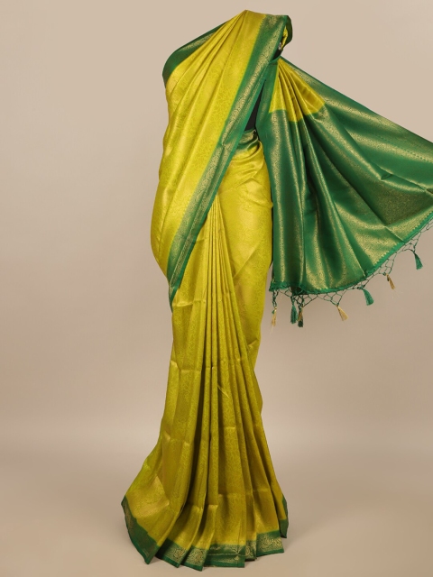 

Pothys Green & Yellow Floral Jute Silk Saree