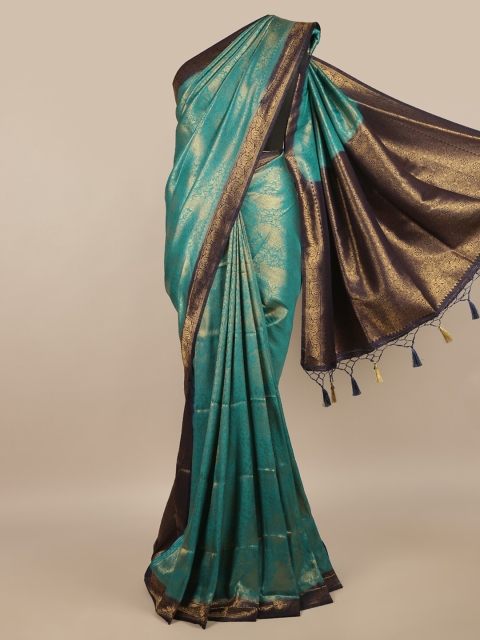

Pothys Green & Blue Paisley Zari Jute Silk Saree