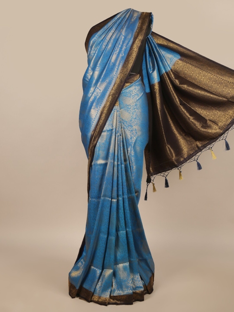 

Pothys Blue & Gold-Toned Woven Design Zari Jute Silk Saree