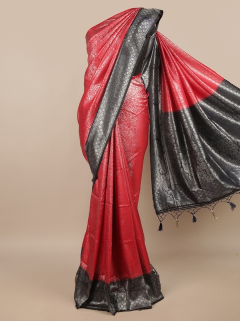 

Pothys Red & Silver-Toned Floral Zari Jute Silk Saree