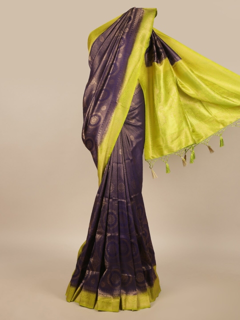 

Pothys Purple & Lime Green Ethnic Motifs Zari Jute Silk Saree