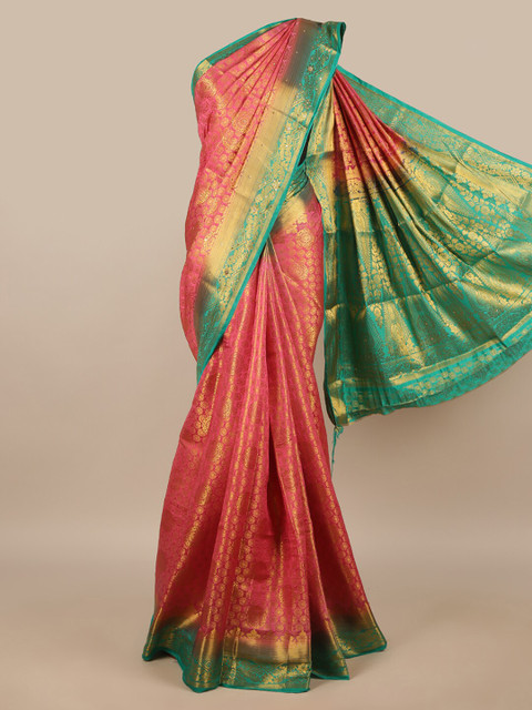 

Pothys Pink & Green Ethnic Motifs Zari Jute Silk Saree