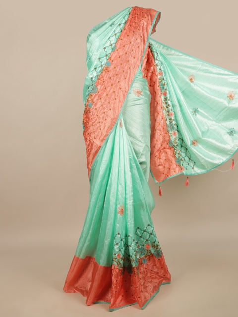 

Pothys Green & Orange Embroidered Saree