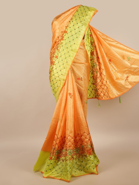 

Pothys Orange & Green Floral Embroidered Saree