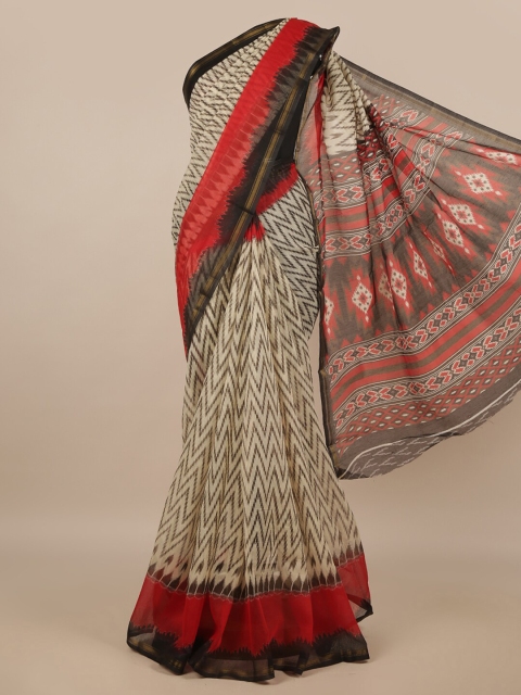 

Pothys Cream-Coloured & Red Ethnic Motifs Saree