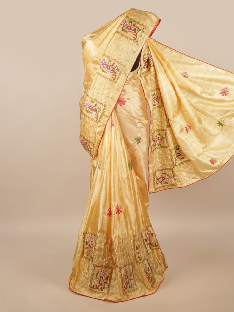

Pothys Cream-Coloured & Silver Floral Saree