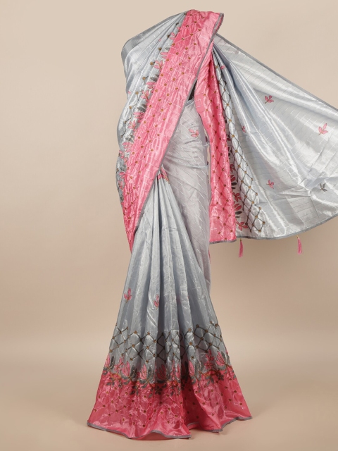 

Pothys Grey & Pink Embroidered Poly Chiffon Saree