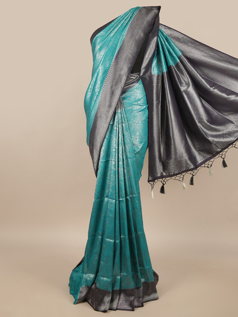 

Pothys Green & Grey Floral Jute Silk Saree