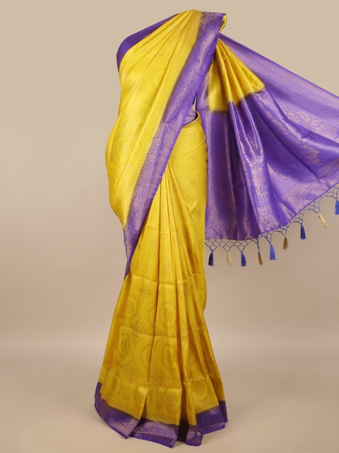 

Pothys Yellow & Blue Ethnic Motifs Zari Jute Silk Saree