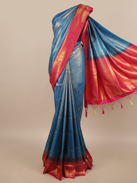 

Pothys Blue & Fuchsia Ethnic Motifs Zari Jute Silk Saree