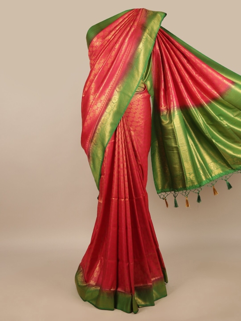 

Pothys Red & Green Floral Zari Jute Silk Saree