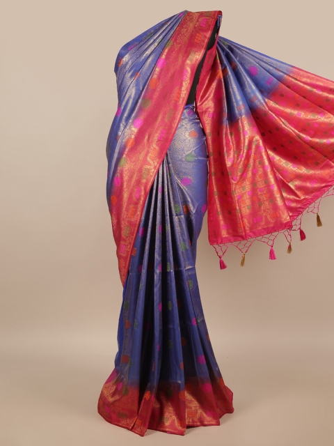

Pothys Blue & Pink Floral Jute Silk Saree