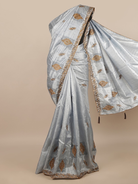 

Pothys Grey & Gold-Toned Floral Embroidered Saree