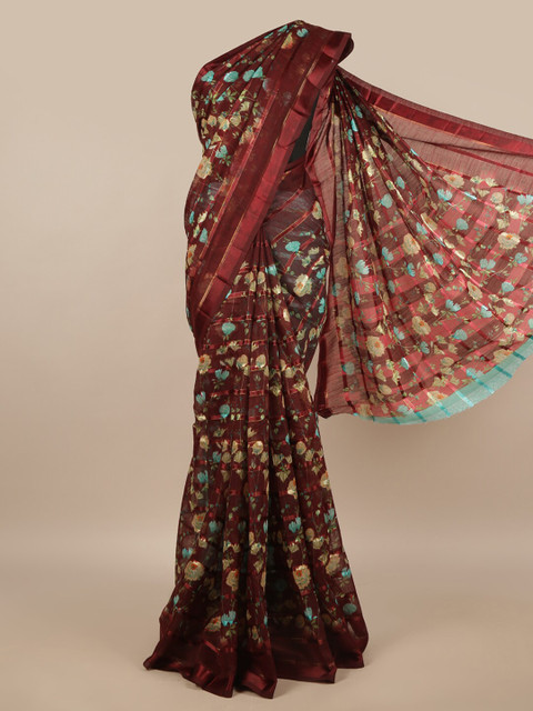 

Pothys Brown & Blue Floral Saree