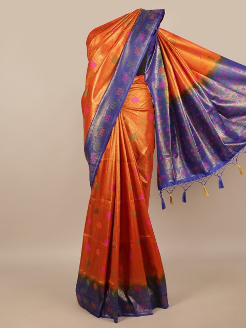 

Pothys Orange & Blue Woven Design Zari Jute Silk Saree