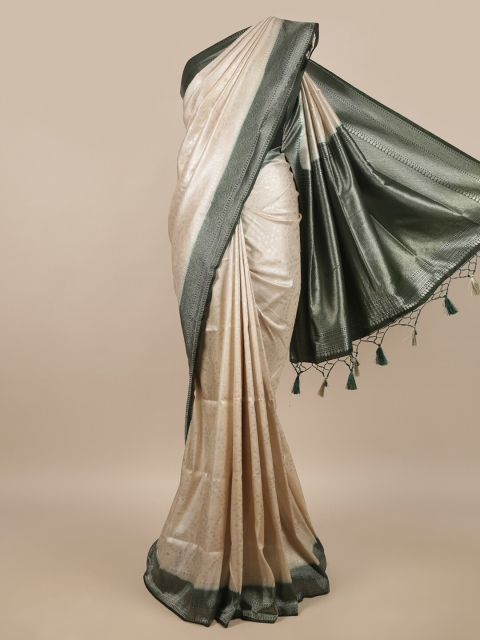 

Pothys Cream-Coloured & Grey Floral Jute Silk Saree