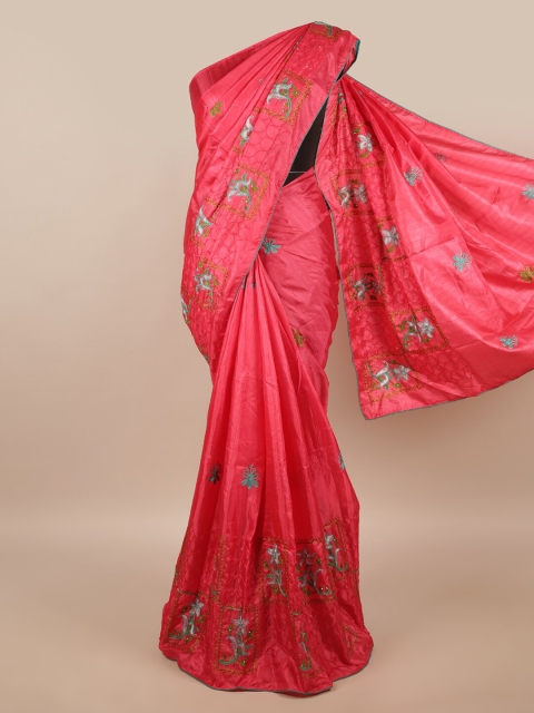 

Pothys Pink & Blue Ethnic Motifs Poly Chiffon Saree