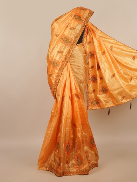 

Pothys Orange & Silver-Toned Ethnic Motifs Sequinned Saree