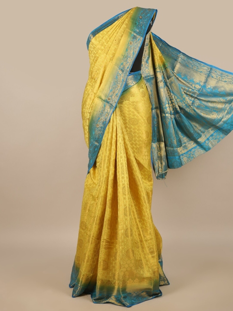 

Pothys Yellow & Blue Ethnic Motifs Beads & Stones Jute Silk Saree