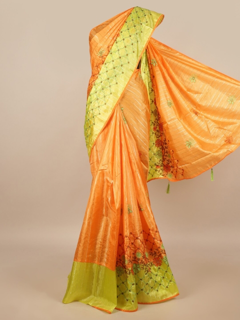 

Pothys Orange & Green Floral Embroidered Saree