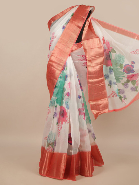 

Pothys White Printed Cotton Blend Saree