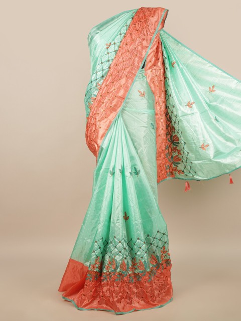 

Pothys Green & Orange Embroidered Saree