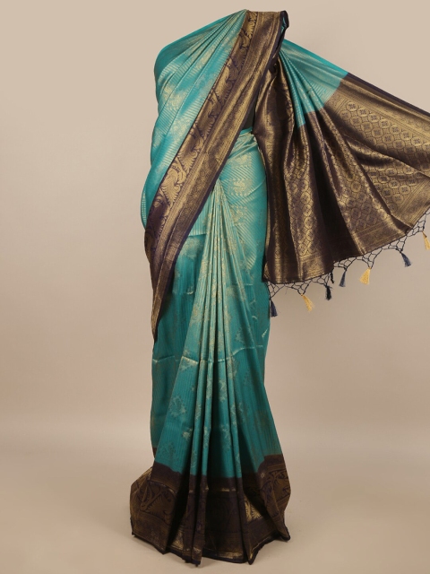 

Pothys Green & Brown Woven Design Zari Jute Silk Saree
