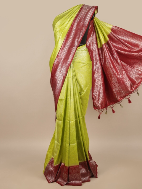 

Pothys Green & Maroon Floral Jute Silk Saree