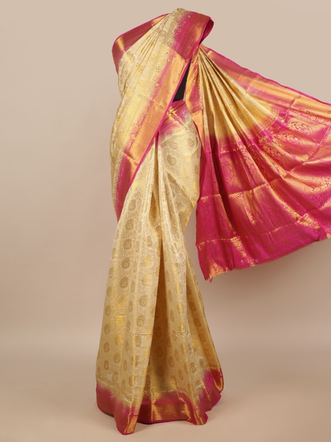 

Pothys Cream-Coloured & Pink Paisley Zari Jute Silk Saree