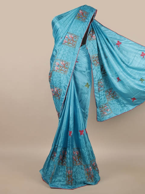 

Pothys Blue & Pink Floral Embroidered Saree