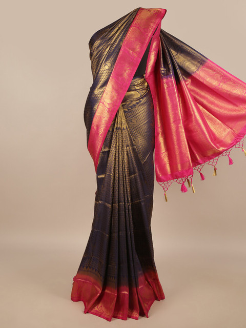 

Pothys Navy Blue & Pink Woven Design Zari Jute Silk Saree