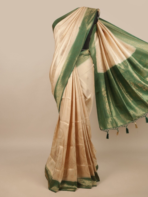 

Pothys Beige & Green Ethnic Motifs Zari Jute Silk Saree