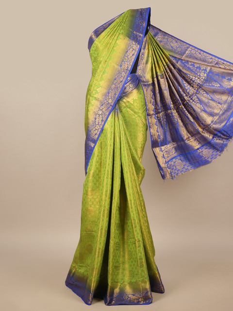 

Pothys Green & Blue Floral Zari Jute Silk Saree