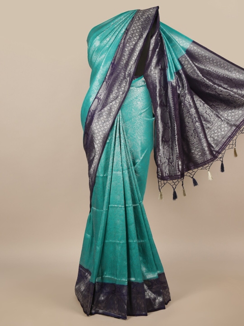 

Pothys Blue Floral Zari Jute Silk Saree