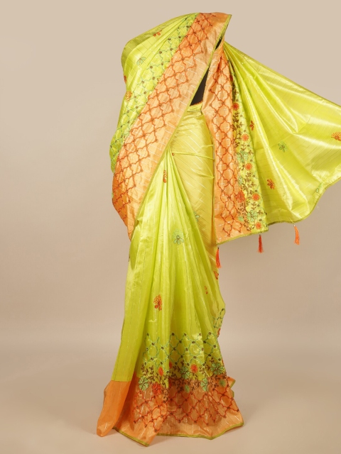 

Pothys Green & Orange Floral Saree