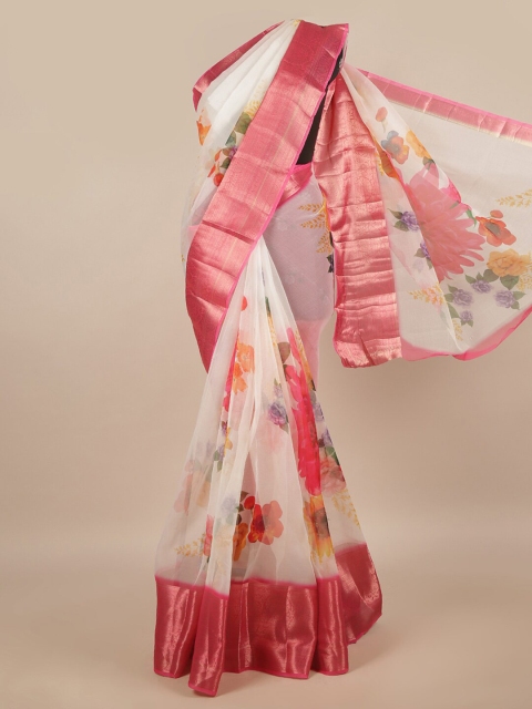 

Pothys White & Pink Floral Saree