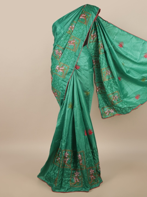 

Pothys Green & Red Floral Embroidered Saree