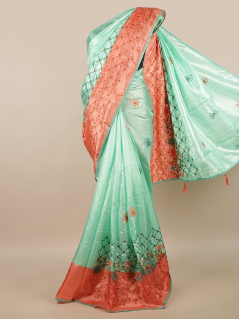 

Pothys Green & Orange Floral Poly Chiffon Saree