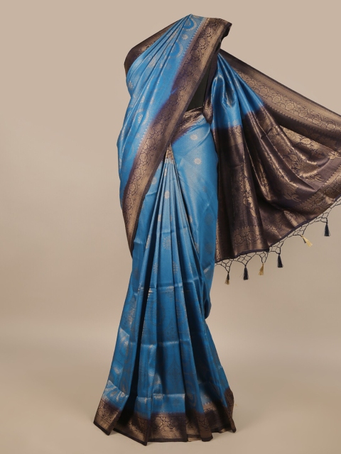 

Pothys Blue & Gold-Toned Woven Design Zari Jute Silk Saree