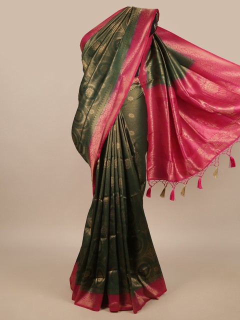 

Pothys Green & Pink Woven Design Zari Jute Silk Saree