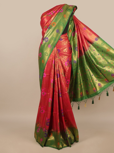 

Pothys Red & Green Floral Jute Silk Saree