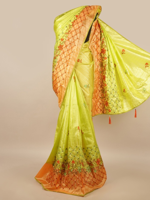 

Pothys Green & Orange Floral Embroidered Saree