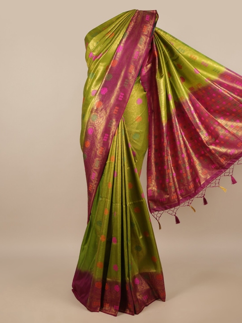 

Pothys Green & Magenta Floral Zari Jute Silk Saree