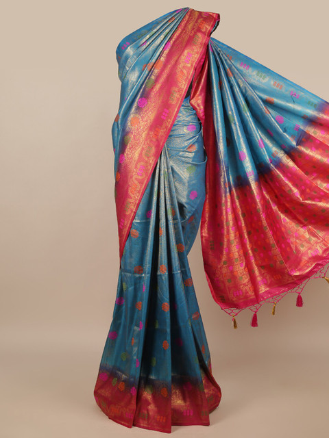 

Pothys Blue & Pink Woven Design Jute Silk Saree