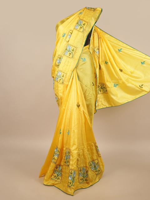 

Pothys Yellow & Green Floral Poly Chiffon Saree