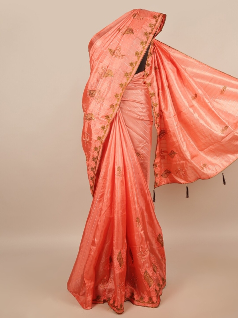 

Pothys Peach-Coloured Floral Embroidered Saree