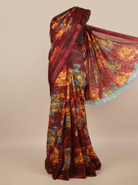 

Pothys Maroon & Blue Floral Printed Saree