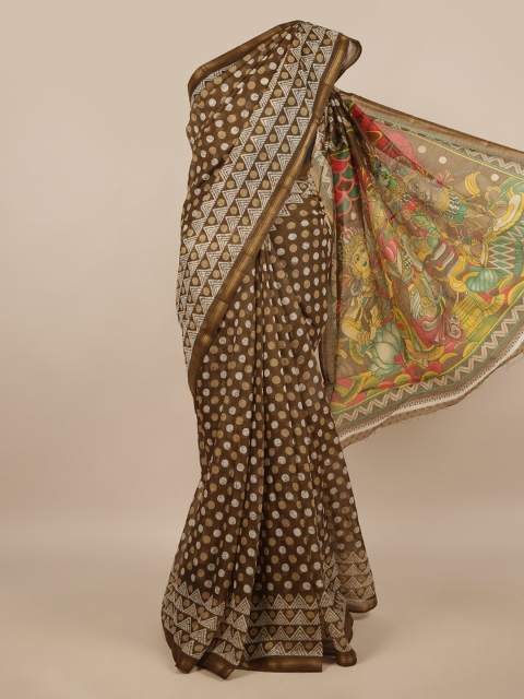 

Pothys Olive Green & White Printed Zari Saree